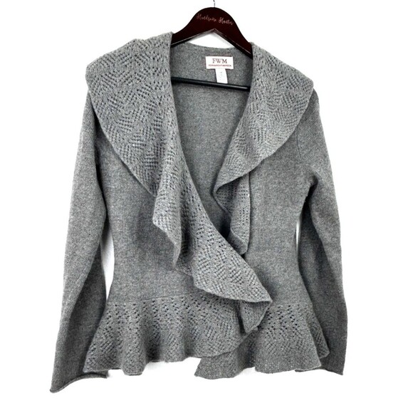 FWM Fennwright Manson Gray Wool Sweater Cardigan Peplum Wrap Womens Sz M 1101R4 - Picture 2 of 12